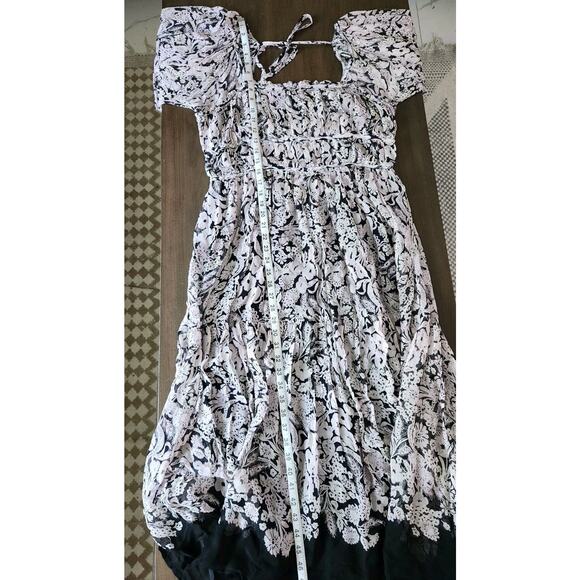 Anthropologie Squareneck Puff Sleeves Smocked Floral Midi Dress Size L euc - Picture 8 of 11